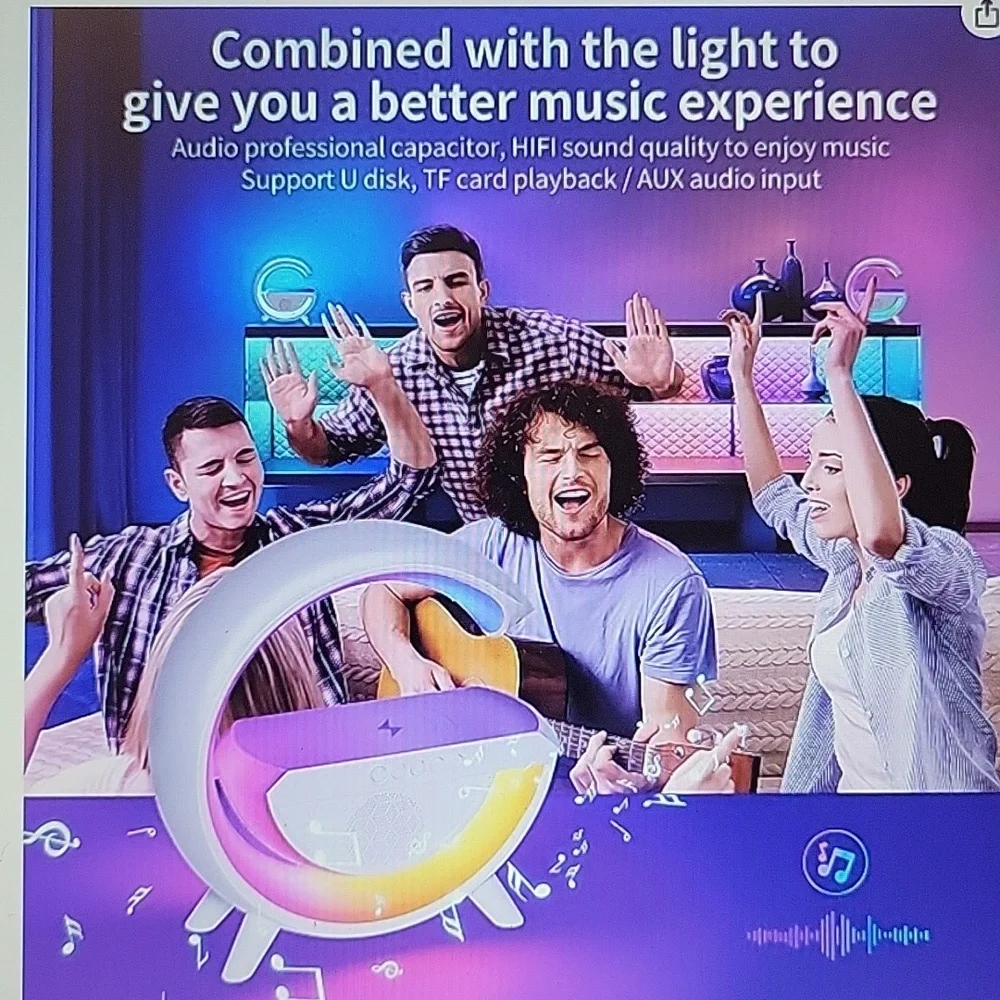 S Sunsbell 3 in 1 rainbow ambient light wireless charger speaker table NEW…